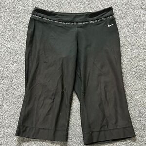 Nike Pants Womens Size L Black Dri-Fit Cropped Athletic Gym Just Do It Fair
